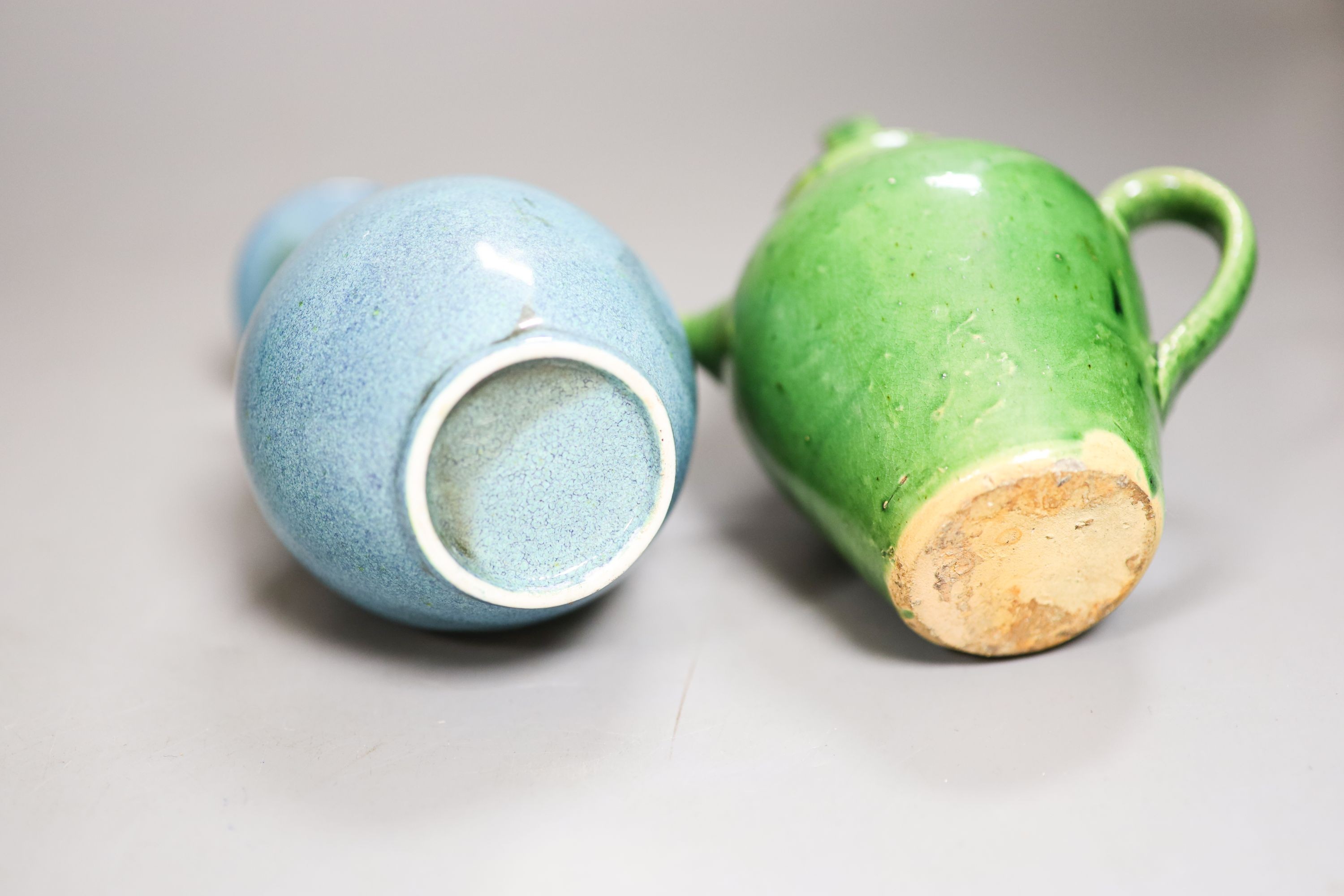 A Chinese robin’s egg glazed vase, a Chinese blue and white ‘dragon’ bowl and a green glazed water pot 18cm